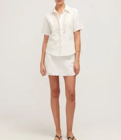 Aegle Linen Embroided Skirt In White