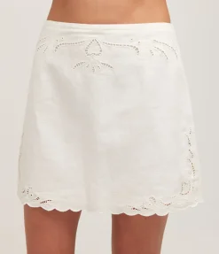 Aegle Linen Embroided Skirt In White