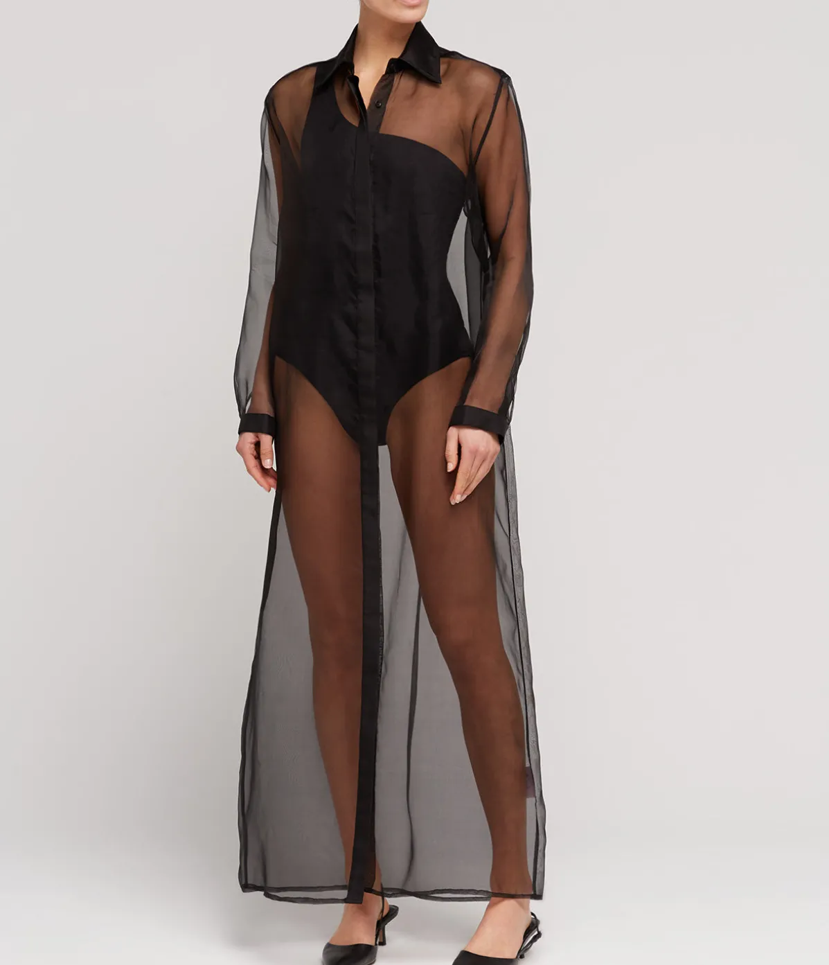 Aire Silk Organza Shirt Dress In Black