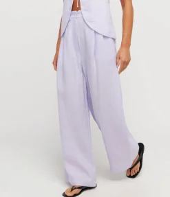 Alma Linen Wide Leg Trousers In Lilac