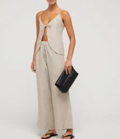 Almendra Linen Tie Top In Flax