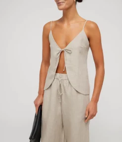 Almendra Linen Tie Top In Flax