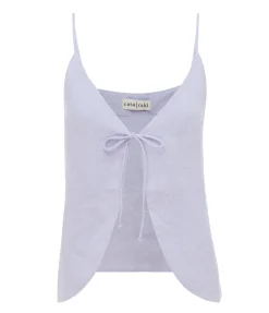 Almendra Linen Tie Top In Lilac
