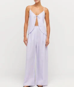 Almendra Linen Tie Top In Lilac