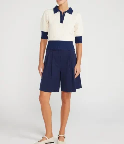 Altea Short Sleeve Sweater In Ivory And Navy