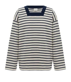 Archie Long Sleeve Top In Navy And Cream Stripe