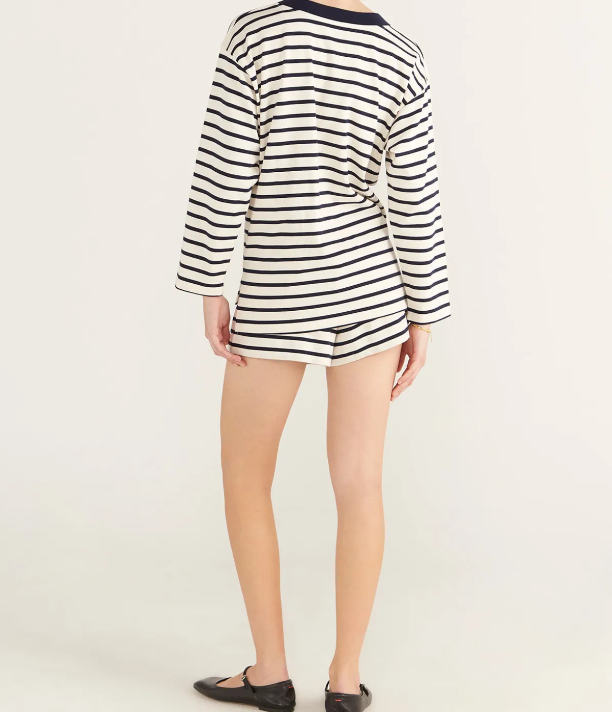Archie Long Sleeve Top In Navy And Cream Stripe