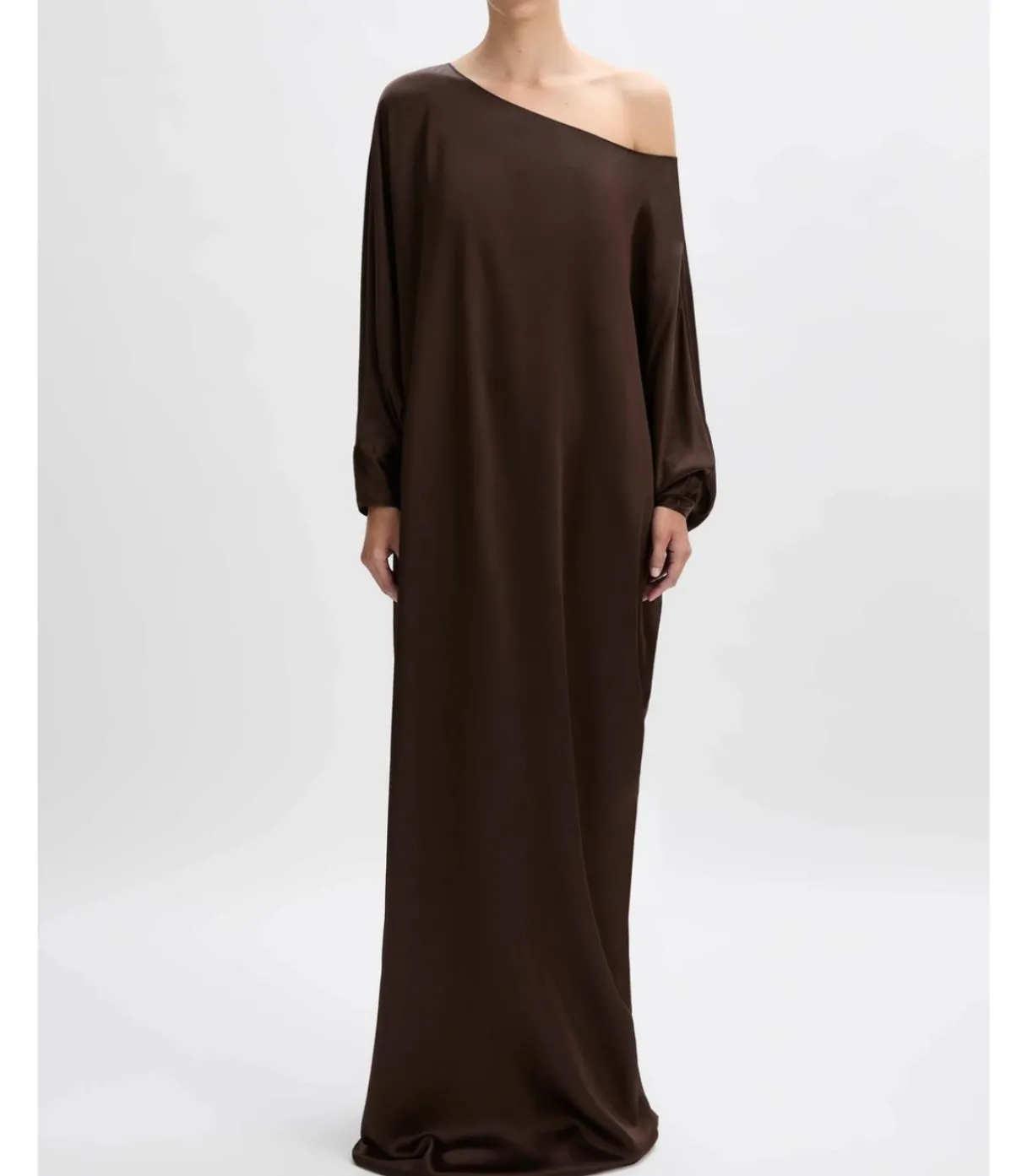 Asymmetric Silk Satin Gown In Chocolate
