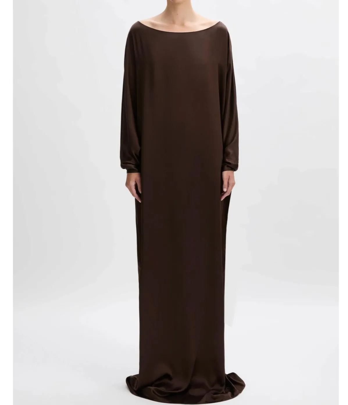 Asymmetric Silk Satin Gown In Chocolate