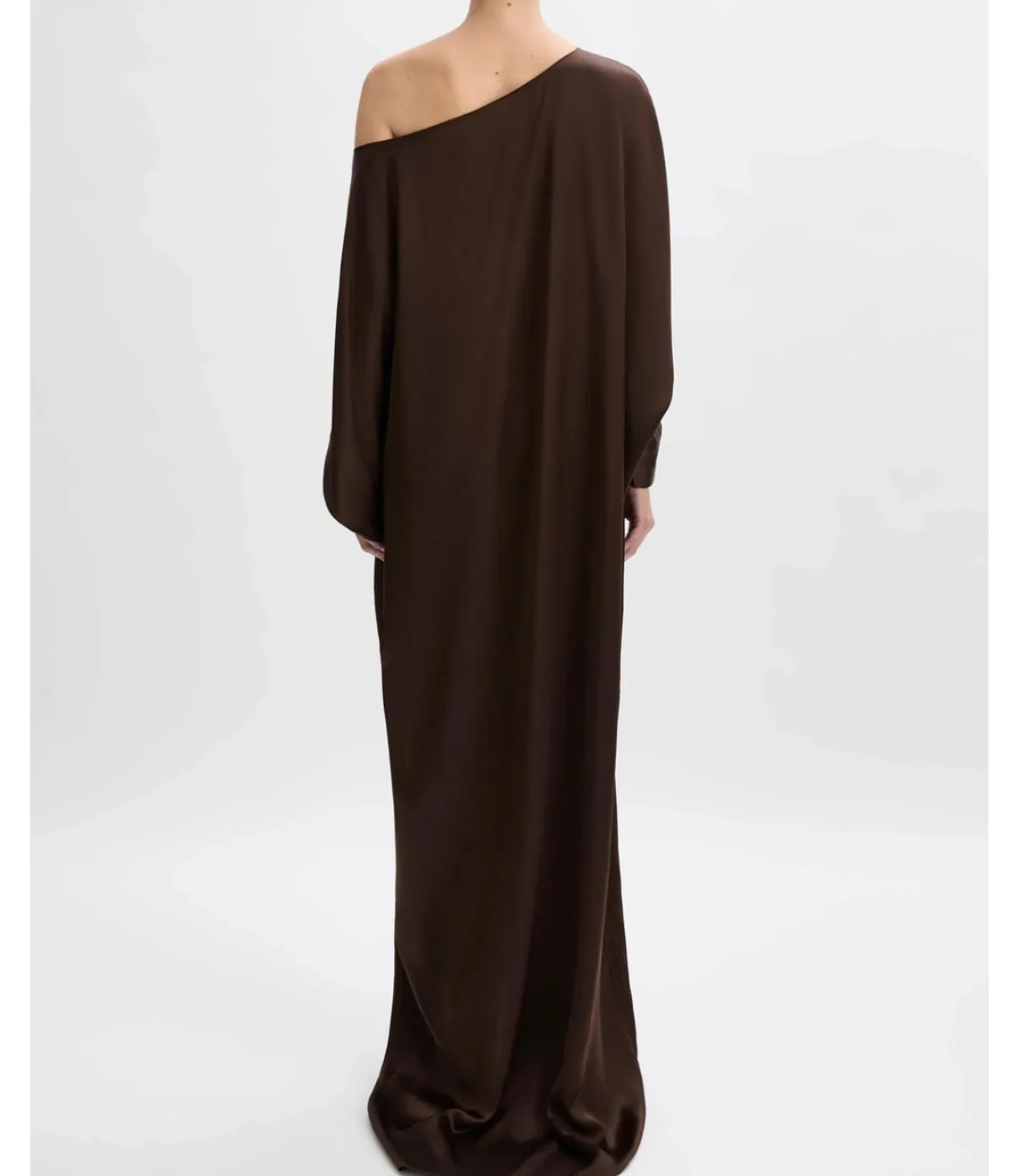 Asymmetric Silk Satin Gown In Chocolate
