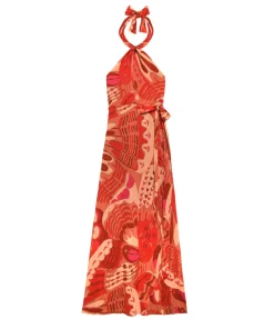 Bluebelle Halterneck Dress In Butterfly Red