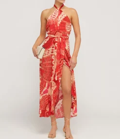 Bluebelle Halterneck Dress In Butterfly Red