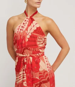 Bluebelle Halterneck Dress In Butterfly Red