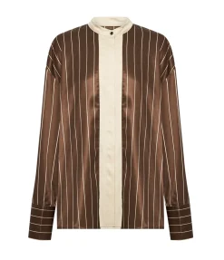 Bordeaux Silk Stripe Shirt In Cocoa And Ecru