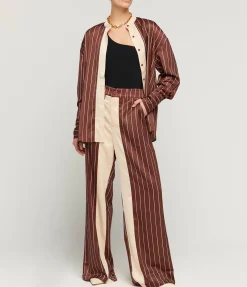 Bordeaux Silk Stripe Shirt In Cocoa And Ecru