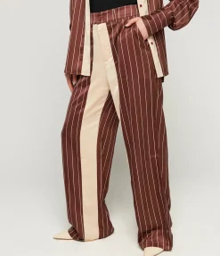 Bordeaux Silk Stripe Tailored Pant In Cocoa And Ecru