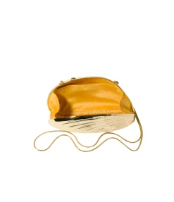Bridget Metal Oyster Shell Clutch In Gold