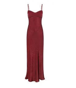 Bustier Slip Maxi Dress In Burgundy