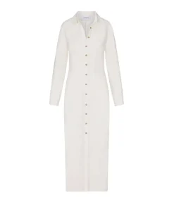 Button Down Cupro Maxi Shirt Dress In White