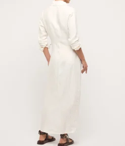 Button Down Cupro Maxi Shirt Dress In White