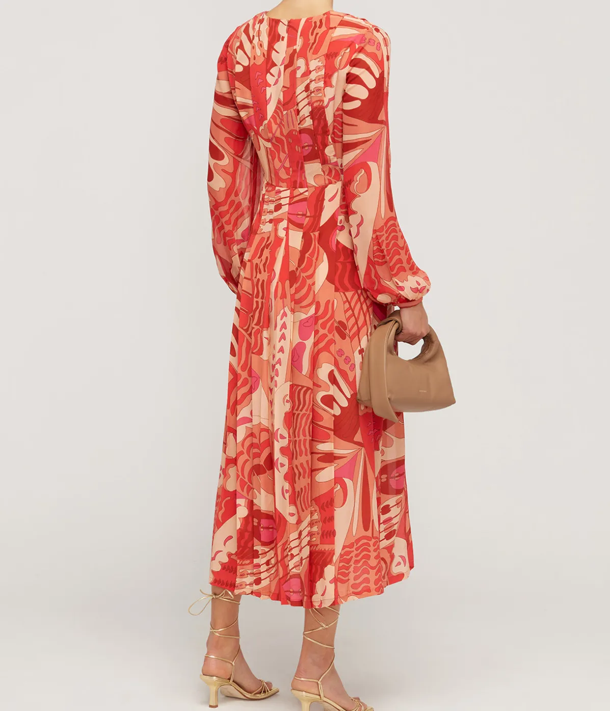 Camellia Silk Longsleeve Dress In Butterfly Red