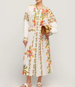 Camilla Linen Oversized Shirt Dress In Vila Floral