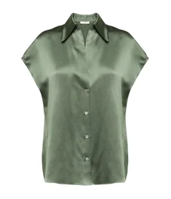 Cap Sleeve Ruched Blouse In Sea Fern