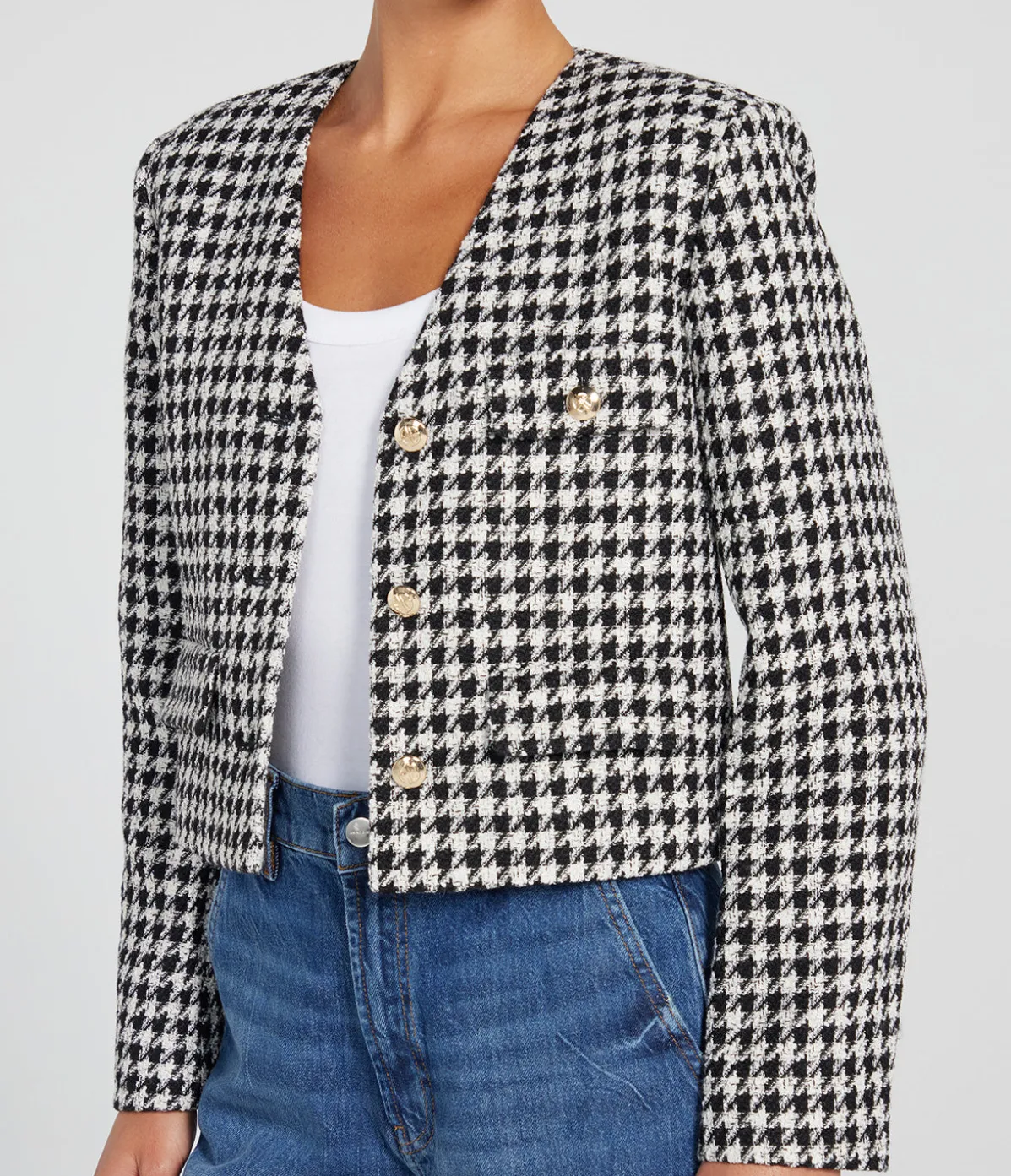 Cara Jacket In Cream And Black Houndstooth