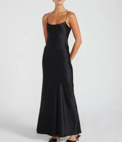 Carolyn Silk Slip Maxi Dress In Black