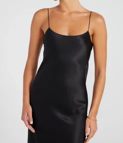 Carolyn Silk Slip Maxi Dress In Black