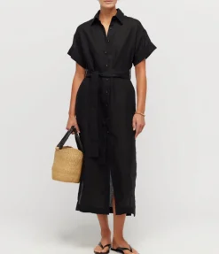 Casilda Linen Shirt Dress In Black