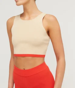 Contrast Knit Top In Sand