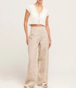 Contrast Linen Pants In Husk
