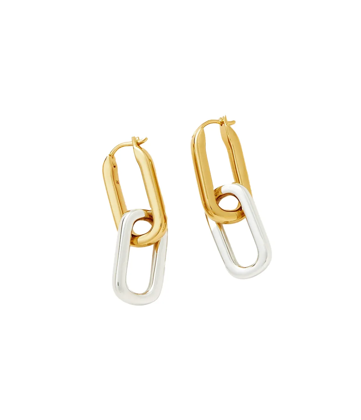 Convertible Ovate Double Link Hoop Earrings In Gold And Rhodium