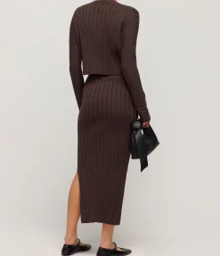 Cotton Cashmere Ribbed Skirt In Chocolate