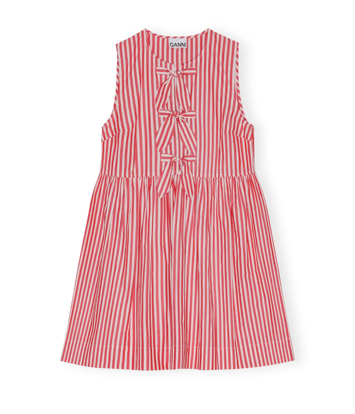 Cotton Mini Bow Tie Dress In Red And White Stripe
