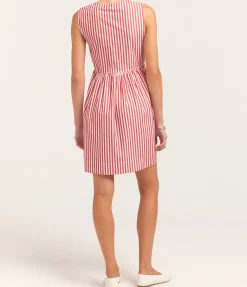 Cotton Mini Bow Tie Dress In Red And White Stripe