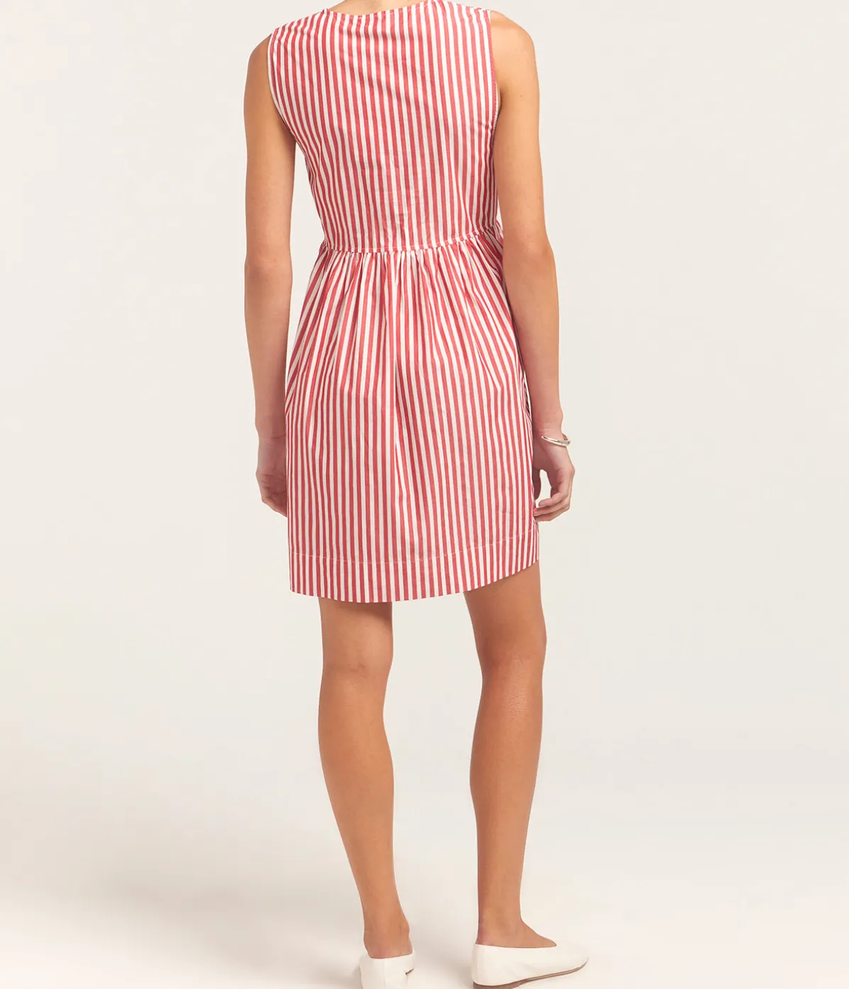 Cotton Mini Bow Tie Dress In Red And White Stripe