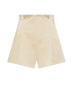 Cotton Paperbag Waist Shorts In Champagne