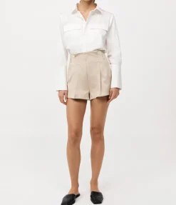 Cotton Paperbag Waist Shorts In Champagne