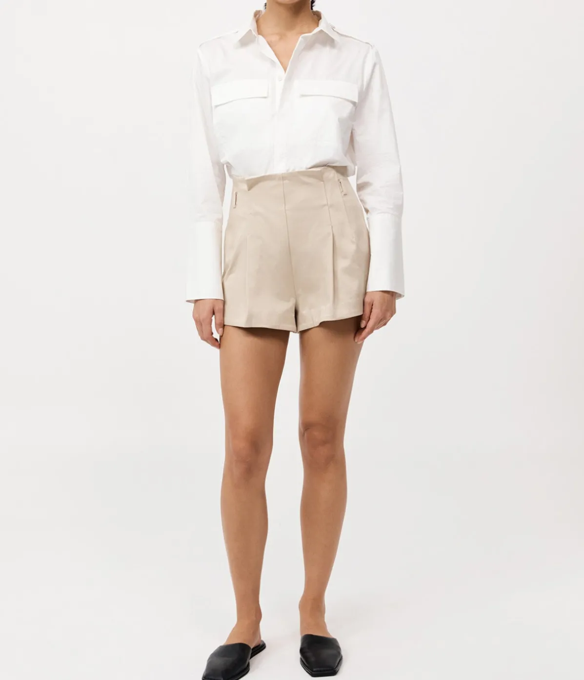 Cotton Paperbag Waist Shorts In Champagne