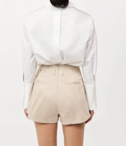 Cotton Paperbag Waist Shorts In Champagne