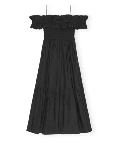 Cotton Poplin Long Smock Dress In Black