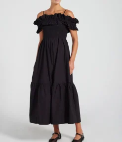 Cotton Poplin Long Smock Dress In Black