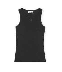 Cotton Ribbed Tank Top In Black