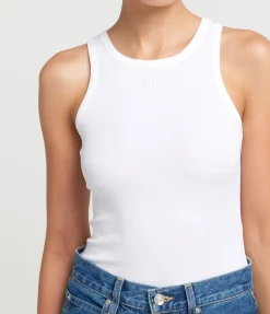 Cotton Ribbed Tank Top In White