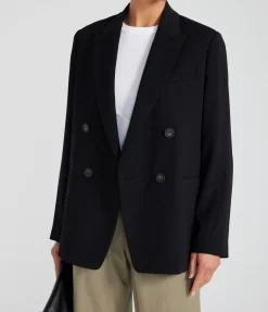 Crepe Double Breasted Blazer In Black