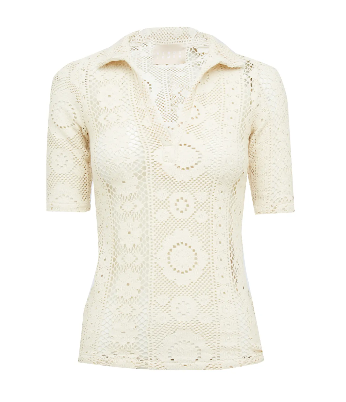 Crochet Polo Top In Creme