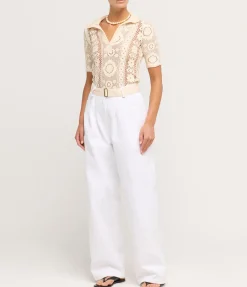 Crochet Polo Top In Creme