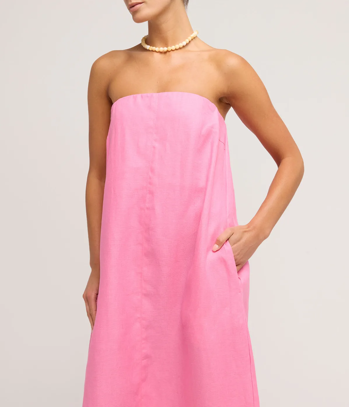 Delphi Organic Linen Strapless Dress In Rose